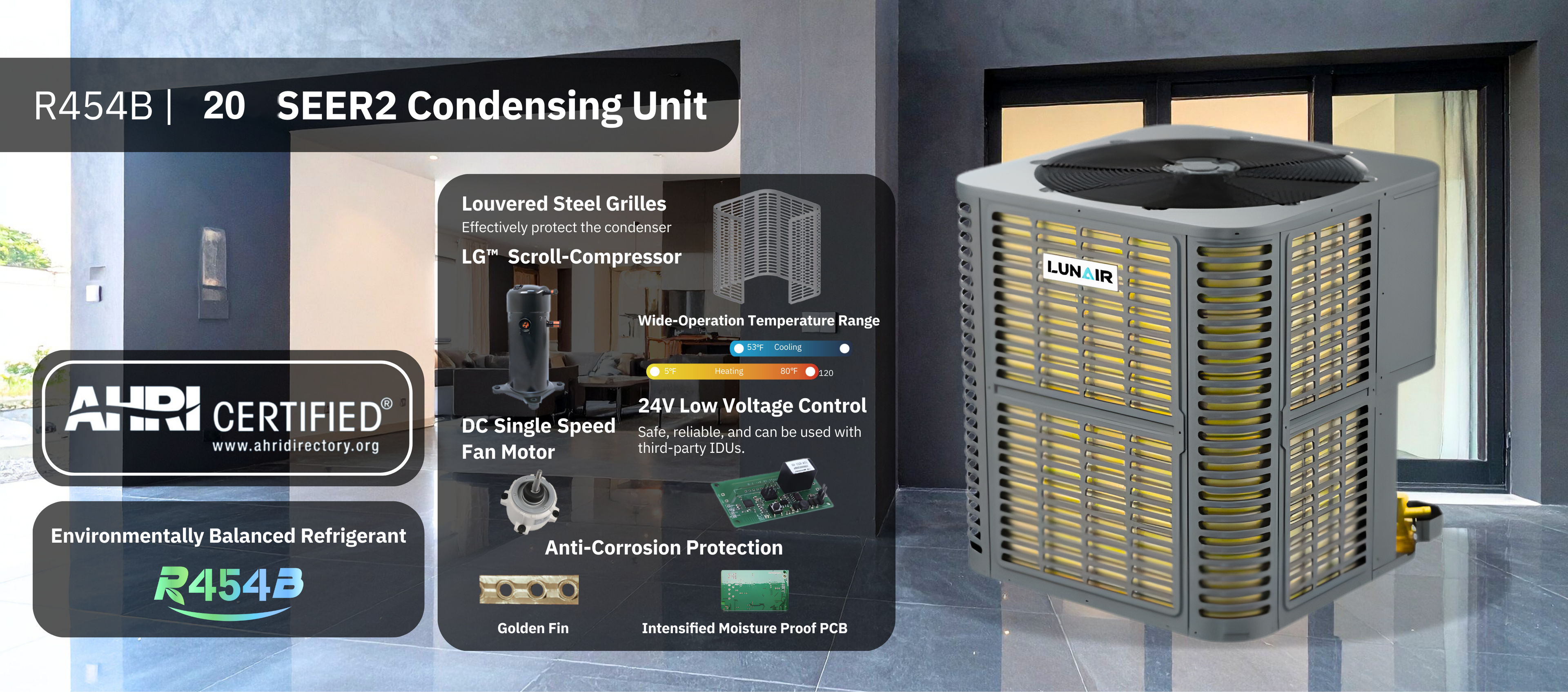 R454B 20 SEER2 Condensing Unit — features and AHRI certification